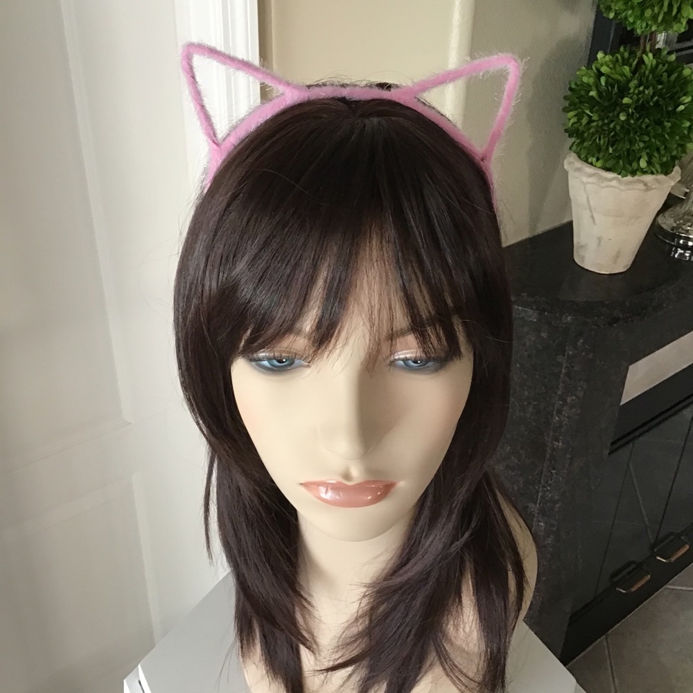 NEW Pink Fuzzy Cat Ears Head Band Hair Cosplay Costume Kitten OSFM Halloween - Picture 10 of 13